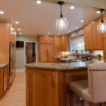 Warm Wood Kitchen Remodel | Natural Cherry Cabinetry, Granite Surfaces