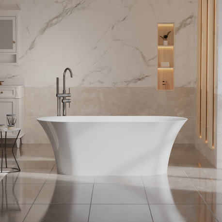 Acrylic Freestanding Bathtub, Contemporary Soaking Tub, Glossy White, 67"