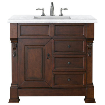 Brookfield 36" Single Vanity, Warm Cherry, 3 Cm Arctic Fall Solid Surface Top