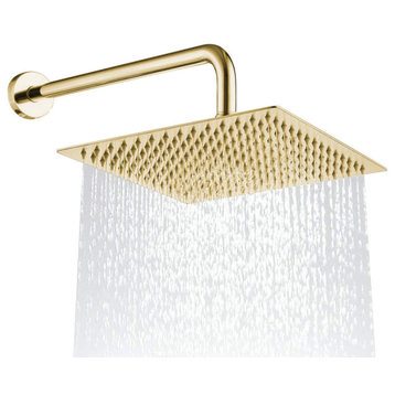 Brushed Gold Thin Square Rainfall Shower Head, 12"