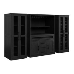 Sierra Living Concepts - Lisbon Solid Wood Large Farmhouse Black Home Bar Cabinet - Wine And Bar Cabinets