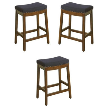 Home Square Blake 24" Wood and Fabric Backless Counter Stool in Blue - Set of 3