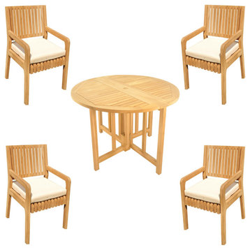 5-Piece Outdoor Patio Teak Dining Set: 48" Butterfly Table, 4 Maldives Arm Chair