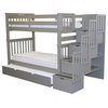 Bedz King Wood Tall Twin over Twin Stairway Bunk Bed with Twin Trundle in Gray