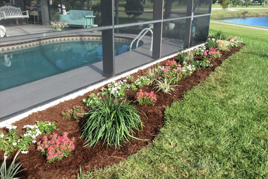 Design ideas for a large shabby-chic style full sun backyard mulch formal garden in Orlando.