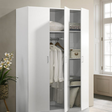 Declan 46"W White 3-Door Wardrobe Cabinet Armoire with Storage Shelves and Hangi