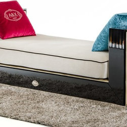 A&X BELLAGIO TRANSITIONAL BLACK CROCODILE AND BEIGE FABRIC CHAISE - Outdoor Chaise Lounges