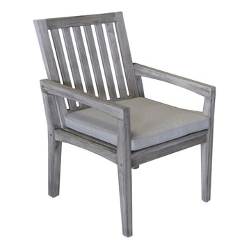 Courtyard Casual Driftwood Gray Teak Surf Side Outdoor Dining Chair with Cushion