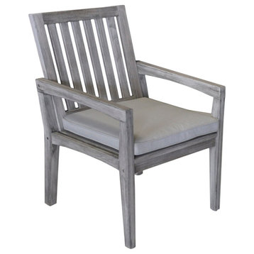Courtyard Casual Driftwood Gray Teak Surf Side Outdoor Dining Chair with Cushion