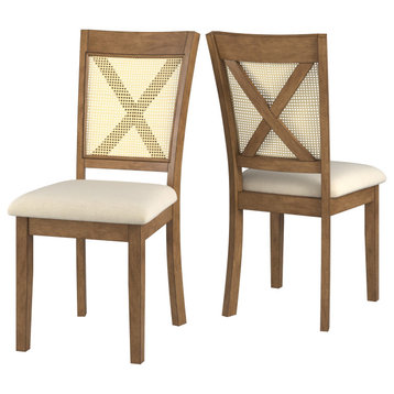 Auman Cane Accent Dining - X-Back Chair (Set of 2), Oak Finish