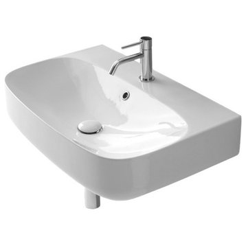 Round White Ceramic Wall Mounted Sink, One Hole