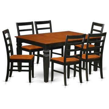 7-Piece Kitchen Table Set With a Dining Table and 6 Wood Chairs, Black