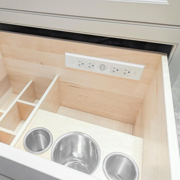 Hartville Cabinet's Primary Bath Divider Drawer With Hidden Power