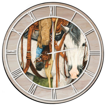 Wall Clock With Woodgrain Accent, The Better Half, White Numbers, 24"x24"