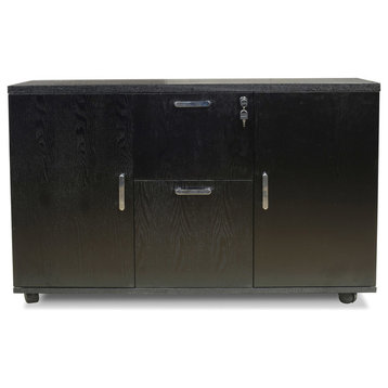 47.2” Modern Cleveland Black Oak Wood Side Cabinet Storage Doors Filing Cabinets