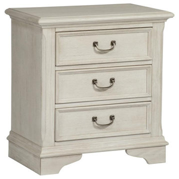 3 Drawer Night Stand, Antique White Finish with Heavy Wire Brush