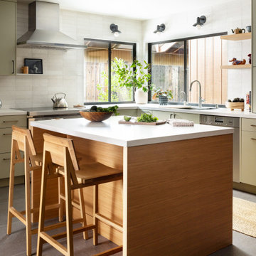 Contemporary Rift White Oak Kitchen Island with Seating