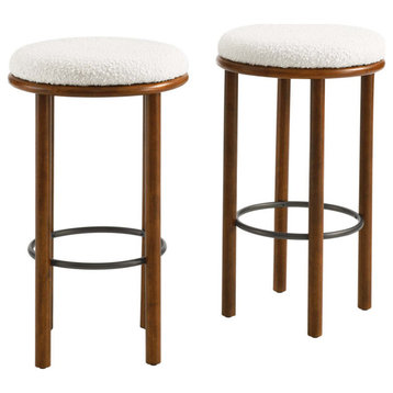 Fable Boucle Fabric Bar Stools - Set of 2 in Walnut Ivory