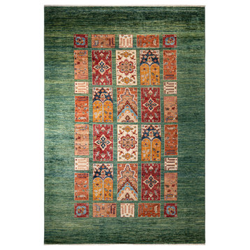 Tribal, One-of-a-Kind Hand-Knotted Runner Rug  - Green, 6' 10" x 10' 0"