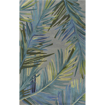 HomeRoots 9'x12' Grey Blue Hand Tufted Tropical Palms Indoor Area Rug