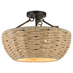 Golden Lighting - Three Light Semi-Flush Mount, Matte Black - Add casual country-cottage flair to your space with Hathaway. Thick natural fiber rope is interlaced in a woven fashion to create a basket shade. A smooth matte black finish creates visual contrast. Great for task lighting bright downlight spills from the open-bottom shade.