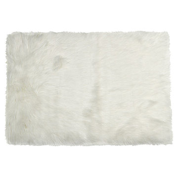 Hudson Faux Sheepskin Rug, Off-White, 5'x8'