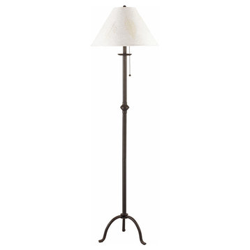100W Iron Floor Lamp with Pull Chain, Black Finish, Off White Shade