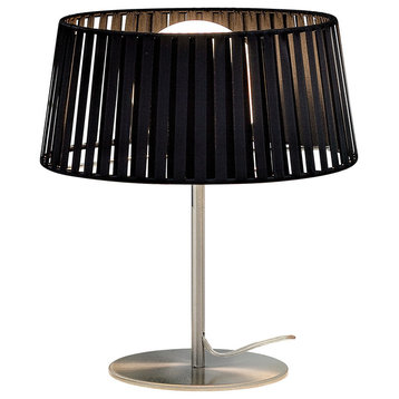 Ribbon Bed Side Table Lamp, Nickel/Black Shade