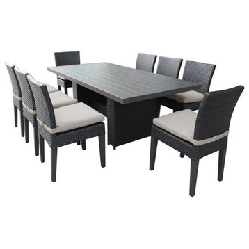 Barbados Rectangular Outdoor Patio Dining Table with 8 Armless Chairs in Beige