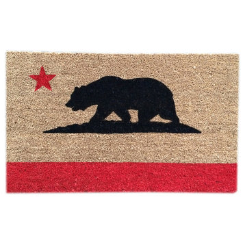 Hand Painted "California Bear" Welcome Mat, Red/Black