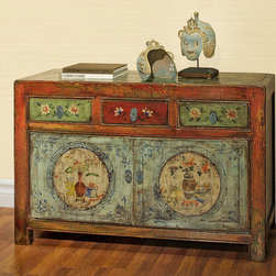 Hand Painted Distressed Tibetan Cabinet - Accent Chests And Cabinets