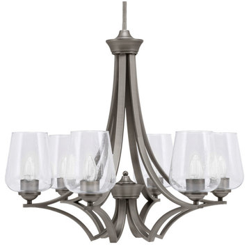 Zilo 6 Light Chandelier, Graphite Finish With 5" Clear Bubble Glass