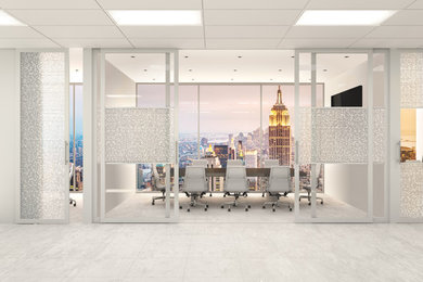 Inspiration for a mid-sized contemporary freestanding desk ceramic tile and gray floor home office remodel in New York with gray walls