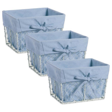 DII 7" Metal Small Chicken Wire Basket in Washed Denim Blue/White (Set of 3)