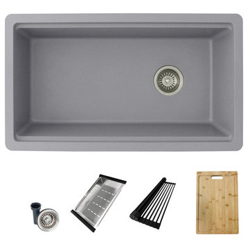 DualMount 32" Workstation SingleBowl Gray Composite Granite Kitchen Sink