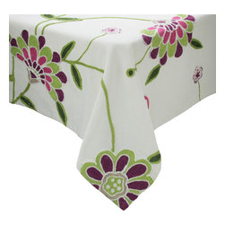 Xia Home Fashions - Crewel Embroidered Flora Linens Collection Tablecloth, Violet, 60"x60In - Tablecloths