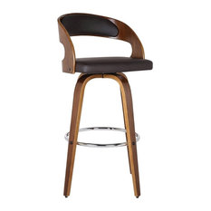 Armen Living - Shelly 26" Barstool, Walnut Wood Finish With Brown PU - Bar Stools and Counter Stools