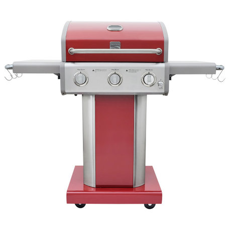 Kenmore 3 Burner Gas Grill with Side Shelves, Red