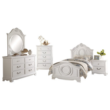 5-Piece Libby Girls Cottage Full Bed, Dresser, Mirror, Nightstand, Chest White