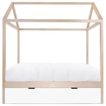 Nico & Yeye Domo Zen Twin Bed With Trundle, Maple, White
