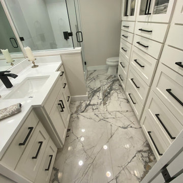 BATHROOM - 12"x14" White  Wall Tile/24"x48" Floor Tile/White Cabinets Blk Hdw