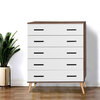 Better Home Products Eli Mid-Century Modern 5 Drawer Chest in Walnut & White