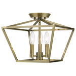 Livex Lighting - Devone 3 Light Antique Brass Square Semi-Flush - The Devone collection hints at a casual vibe. This three light square frame semi flush is shown in an antique brass finish. It will be a great feature in your modern loft or cabin as well as any transitional style interior.