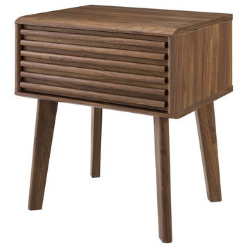 Modern Designer Bedroom Nightstand Accent Table, Wood, Natural Walnut Brown