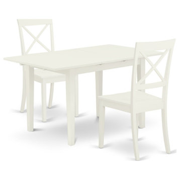 3-PieceDining Table Set 2 Dining Chairs, Butterfly Leaf Table, Linen White