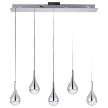Amherst Collection LED 5-Light Chandelier, Chrome With Clear Glass