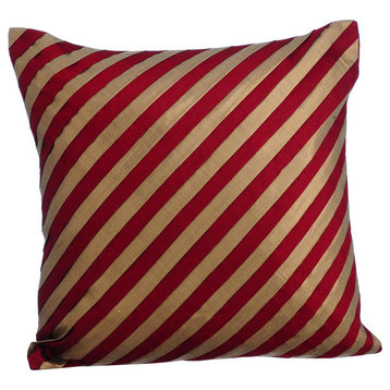 Stripes 22"x22" Silk Red Pillows Cover, Unfolding Red Copper