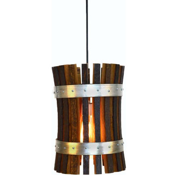 Wine Barrel Pendant Light - Pasadena - Made from CA wine barrels, Black Pendant Cord