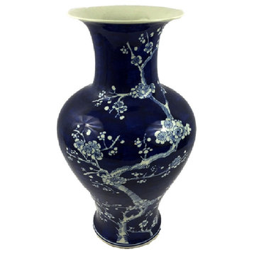 Vintage Style Blue and White Cherry Blossom Vase 16"