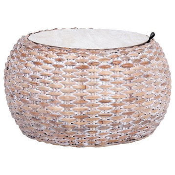 Claire Wood and Rattan Coffee Table, Natural/Whitewash